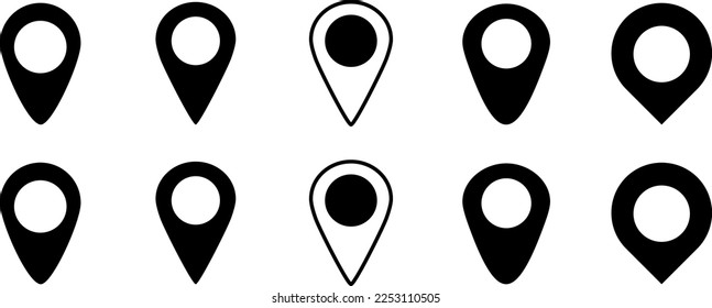 Location pin icon. Map pin place marker. Location icon. Map marker pointer icon set. GPS location symbol collection. Flat style - stock vector.