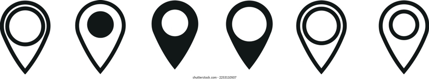 Location pin icon. Map pin place marker. Location icon. Map marker pointer icon set. GPS location symbol collection. Flat style - stock vector.