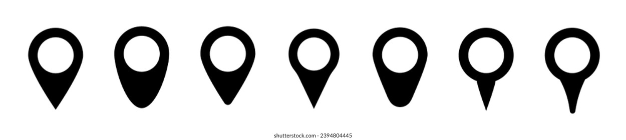 Pin-Symbol für den Standort. Pin-Platzierungsmarker. Set von Kartenzeigern