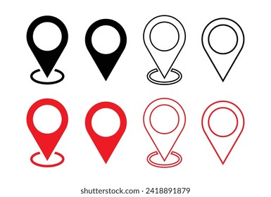 Pin-Symbol für den Standort. Pin-Platzierungsmarker. Ortssymbol. Kartenmarkierungszeiger-Icon-Set. GPS-Symbolsammlung für den Standort. Flacher Stil - Stock-Vektorgrafik.