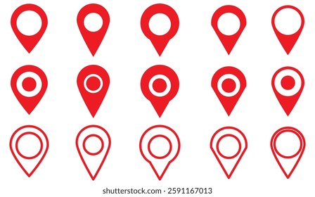 Location pin icon. Map pin place marker. Location icon. Map marker pointer icon set. GPS location symbol collection. Flat style - stock vector.