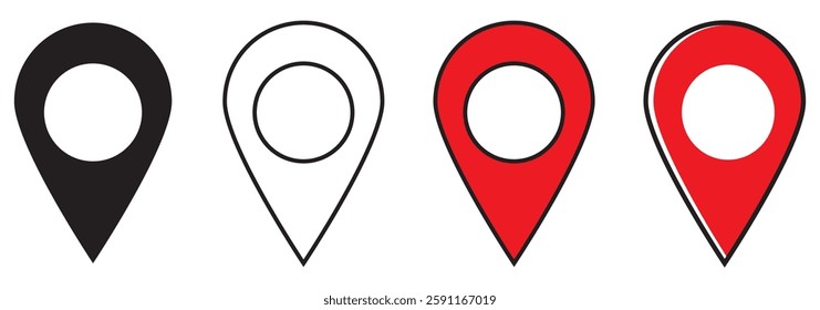 Location pin icon. Map pin place marker. Location icon. Map marker pointer icon set. GPS location symbol collection. Flat style - stock vector.