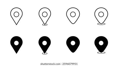 Location pin icon. Map pin place marker. Location icon. Map marker pointer icon. GPS location symbol collection. Flat style - stock vector.