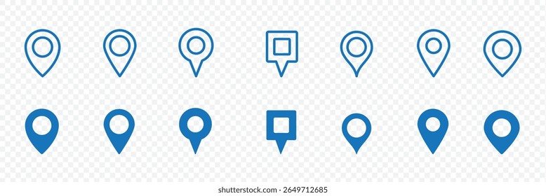 Icono de pin de Locación. Marcador de lugar de pin de mapa. Icono de puntero de marcador de mapa. Símbolo de ubicación GPS. fondo transparente . 