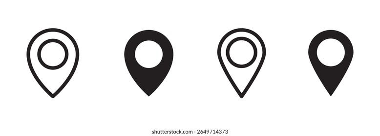 Location pin icon. Map pin place marker. Map marker pointer icon. GPS location symbol. Location and destination map pin icon sign . 