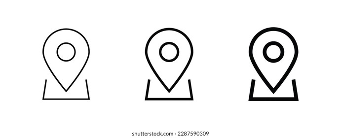Location pin icon, map pointer marker symbol, gps map pin icon button in thin line, outline and stroke style for apps and website