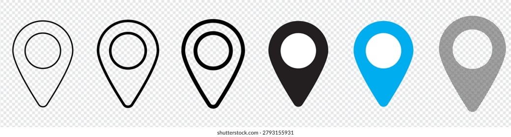 Location pin icon. Minimal map marker vector for navigation apps. Geotag pointer marking place and position symbol. Flat vector illustration isolated on transporent  background.