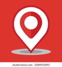 Location pin icon, minimalist design, red and white color scheme, flat graphic style, map marker symbol