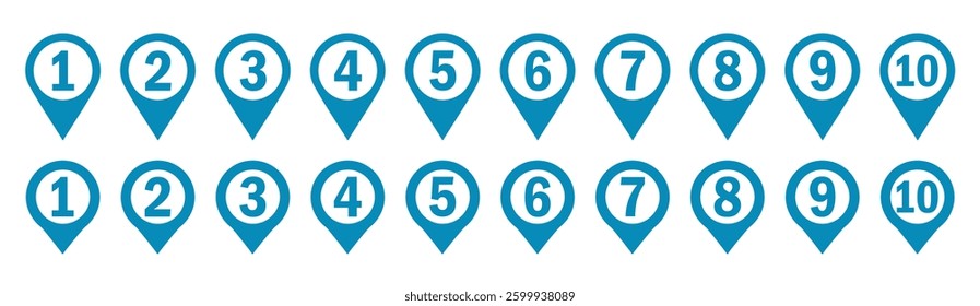 Location pin icon with number set. set of icons Location Pin, Map Pin, Place, Location icon.