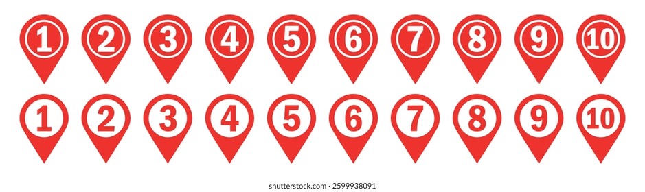 Location pin icon with number set. set of icons Location Pin, Map Pin, Place, Location icon.
