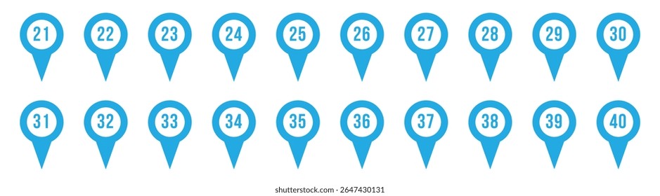 Location pin icon with number set. Bullet Points Numbers from One to nine and zero. Vector illustration in eps 10.