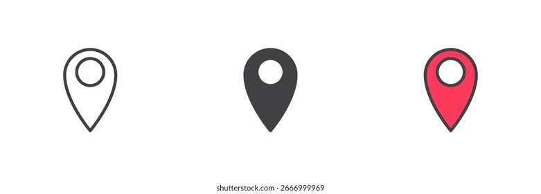 Paquete de iconos de pin de Locación en línea, glifo sólido y estilo colorido de contorno relleno. Símbolo de Vector para el mapa, lugar, destino e ícono de navegación GPS.