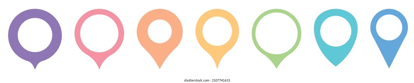 Location pin icon.Set of Location pins on white background.GPS location symbol collection. Map color marker pointer icon set.