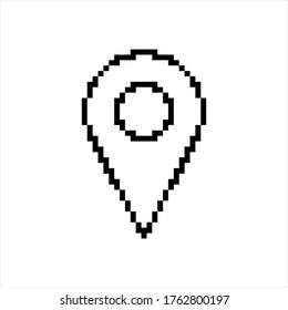 Location Pin Icon Pixel Art, Map Pin Vector Art Illustration