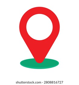 Location pin icon with red marker and green shadow for navigation, map apps, and travel interfaces