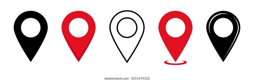 Conjunto de iconos de pin de Locación. Símbolo de ubicación GPS colección. Señal de alfiler. Ilustración vectorial de estilo plano aislado sobre fondo blanco