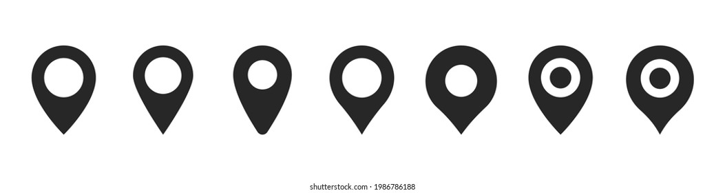 Location pin icon set. Map markers points isolated on transparent background. Map pointers inons. Vector illustration	