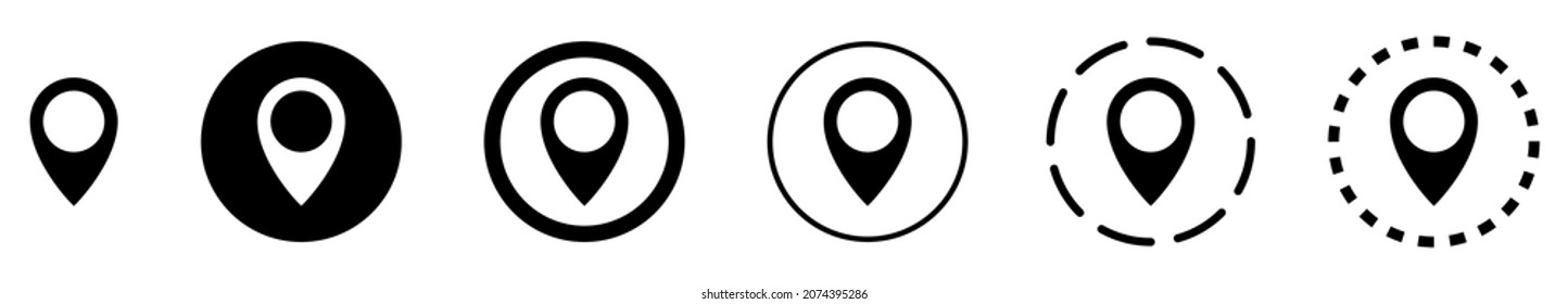 Location pin icon. Set of map pin icons. Vector illustration. GPS black symbol.