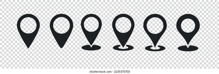 Location pin icon set. Map markers points isolated on transparent background. Map pointers inons. Vector illustration. 10 EPS.