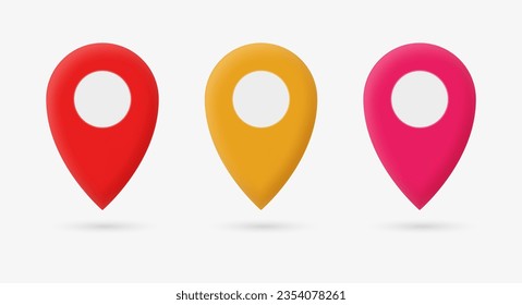 Location pin icon set. Map 3d pins , Isometric red map pointers. Collection of place marker icons in 3d modern. Vector illustration