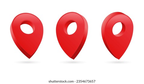 Location pin icon set. Map 3d pins , Isometric red map pointers. Collection of place marker icons in 3d modern. Vector illustration