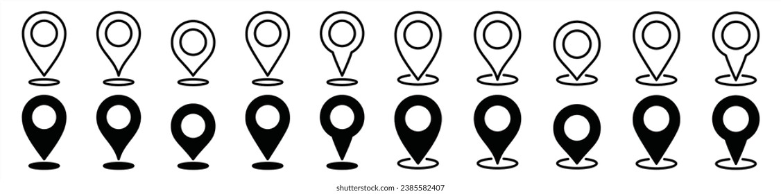 Location pin icon set. Map pin place marker. Map pointer line icon symbol on white background. GPS location. Vector illustration