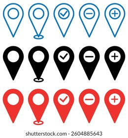 Location pin icon set. Map pin place marker. GPS location symbol collection