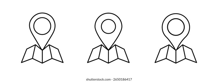 Location pin icon set. Map navigation line icon. Map pin place marker. Location pointer icon symbol in flat style.