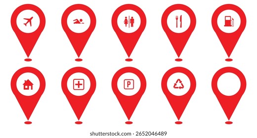 Location pin icon set. Map pointer vector. Navigation marker. Location pointer set. Map pin icon set, location icon. Map pin place marker. Location pointer icon symbol in flat style. Position symbol. 