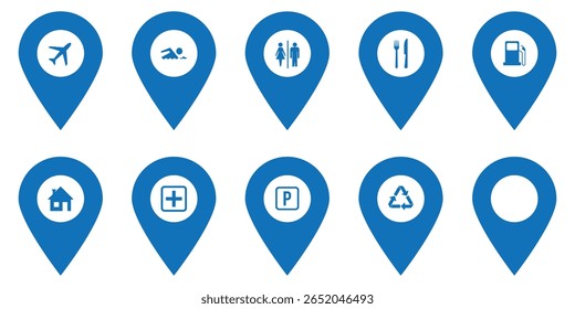 Location pin icon set. Map pointer vector. Navigation marker. Location pointer set. Map pin icon set, location icon. Map pin place marker. Location pointer icon symbol in flat style. Position symbol. 