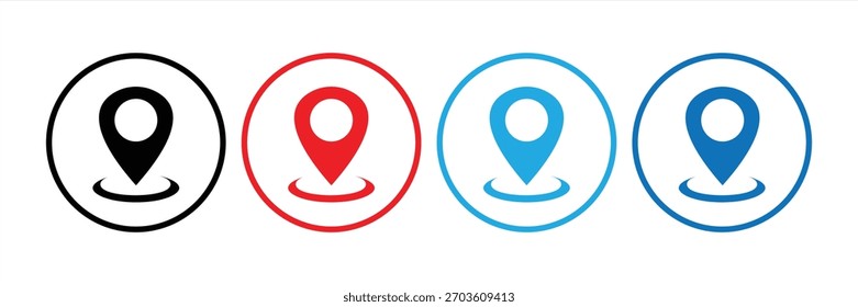 Conjunto de ícones de pin de local. Símbolo de ponteiro do mapa, localização GPS. Mapa de navegação, ícone de navegação de localização, ponto de localização geográfica, ilustração de vetor