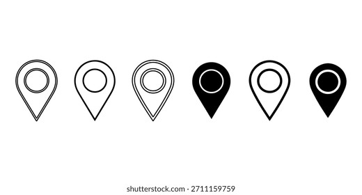 Conjunto de ícones de pin de local. Conceito de mapas, navegação e sistemas de posicionamento geográfico (GPS). Localização e ponto de destino.
