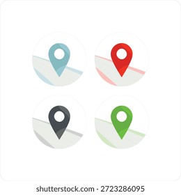 Icono del perno de la Locación fijado en multi color sobre la carretera