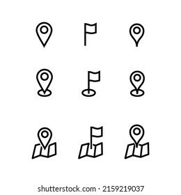 Location pin icon set outline style vector flag address