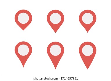 Location pin icon set. red gps pointer travel button. isolated vector images