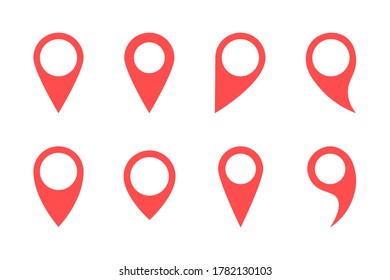 Location pin icon set. red gps pointer travel button. isolated vector images 