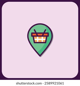 Location Pin Icon with Shopping Basket Graphic