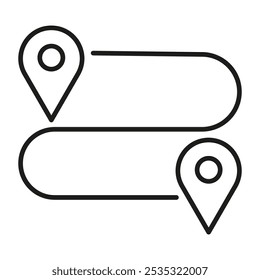 Ícone de pin de local. Mapa de rotas simples. Design vetorial minimalista. Conceito de navegação. Limpe as linhas pretas.