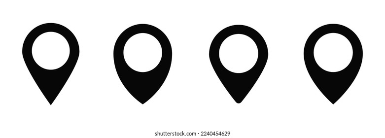 Location pin icon or symbol set. Map marker pointer or GPS location in flat style.