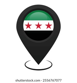 Location pin icon with the Syrian flag inside it. Vector map icon above the surface