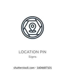 Location pin icon. Thin linear location pin outline icon isolated on white background from signs collection. Line vector sign, symbol for web and mobile