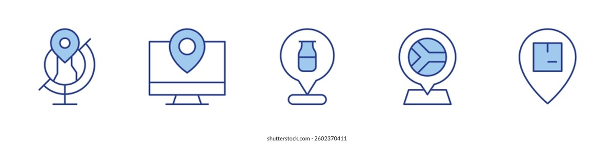 location pin, location. Location Icon vector illustration. Line Duotone style. Editable stroke.