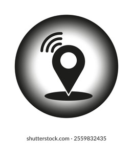 Location pin icon. Wi Fi waves. Navigation black circle. Abstract modern design.