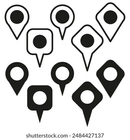 Location pin icons. Black vector set. Map markers collection. Simple navigation symbols.