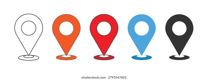 Location Pin Icons Collection with Map Marker Navigation and GPS Tracking Concept Vector illustration
