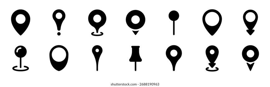 Iconos de pin de Locación para mapas y Elementos de diseño de navegación