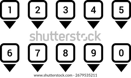 Location pin icons with number. Map marker symbol set with 1 to 31 numbers. Simple numbers icon set of numbers sign for Calendar, apps and website. Vector illustration.