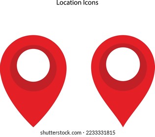 Location pin icons, red pin icons isolated on white background. Modern location pointers. Location mark icons. Vector illustration