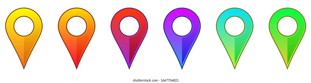 Location pin icons set. Colorful navigation icons. Map pointer icons isolated. Vector illustration.