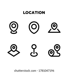 Ubicación, iconos de pin establecen la plantilla de ilustración vectorial en un fondo blanco